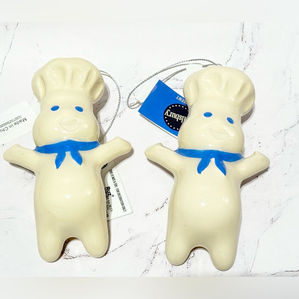 2 Ruz Pillsbury Dough Boy Novelty Christmas Tree Decoupage Ornament Plastic